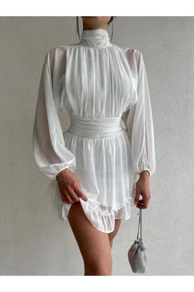 SONREİR Φόρεμα εξώπλατης σιφόν με επένδυση από ύφασμα