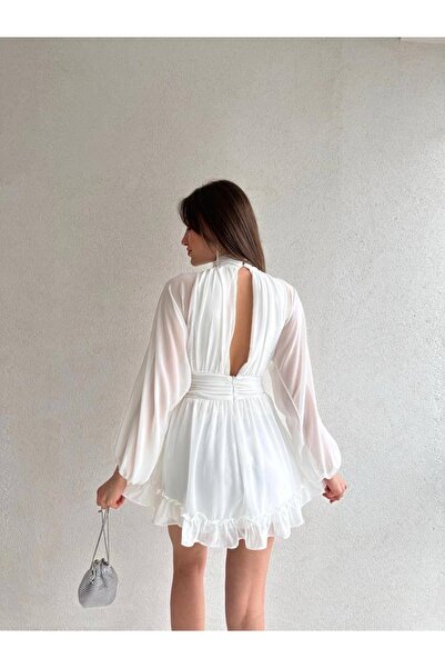 SONREİR Φόρεμα εξώπλατης σιφόν με επένδυση από ύφασμα