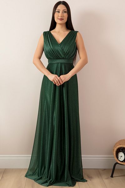 PULLIMM Zero Sleeve Glitter Tulle Dress 13419