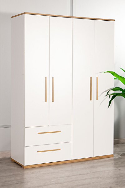 Modalife Eva 402-4 Kapaklı 2 Çekmeceli Gardırop - Ceviz&beyaz
