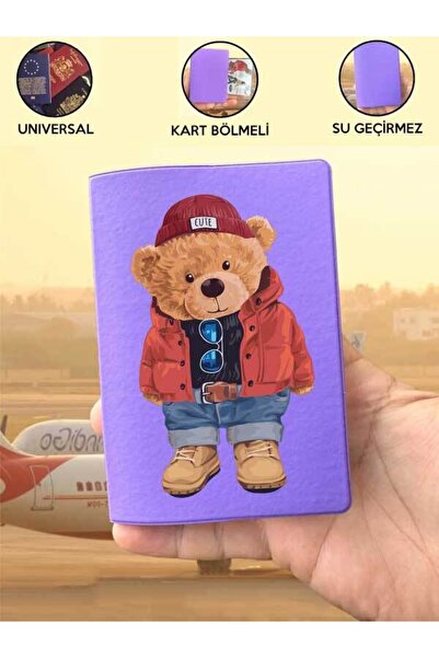 Cekuonline Teddy Bear Purple Vinlex Passport Cover Case Compatible with All Country Passports