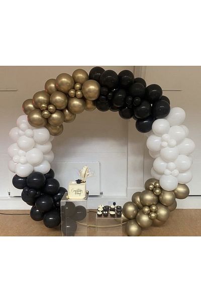 MERİ PARTİ Black White Gold Chrome Concept Balloon And Balloon Chain Set Party Set