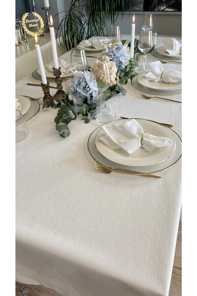 Decamor home Linen Textured White Tablecloth (Napkin Not Included)
