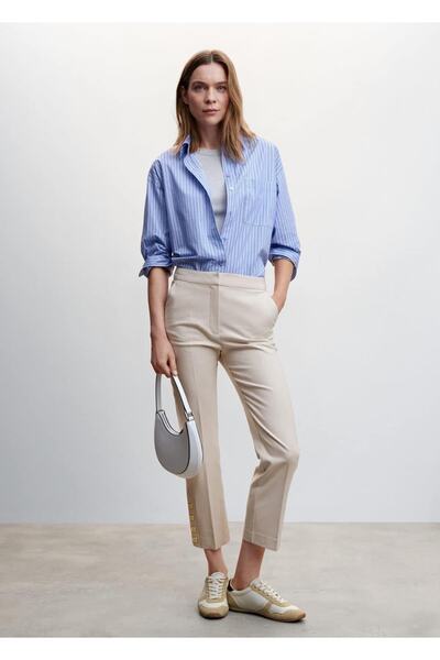 MANGO Woman Pantaloni cu nasturi cu croiala dreaptă