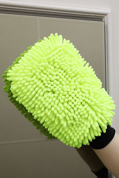 DNS HOME 1Pc Yellow Pasta Microfiber Cleaning Double Sides Glove Mop And Car Washing Drying Glove Mop
