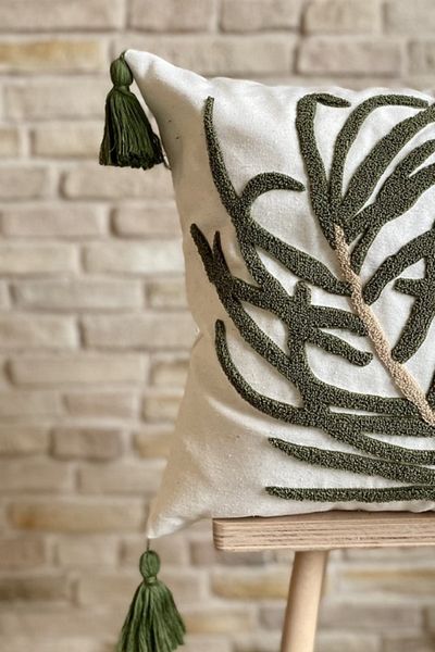 SWITA Single Punch Embroidered Decorative Linen Throw Pillow Cover