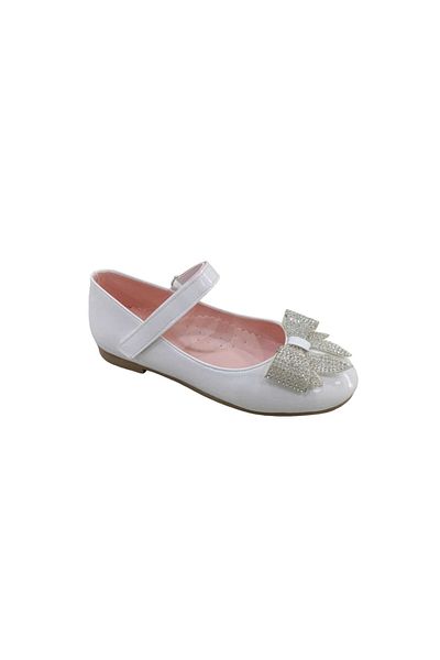 Zerhan 155 Pantofi de balerină cu velcro din piele albă pentru fete