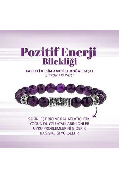Deniz Doğal Taş Certified Certified Amethyst Natural Stone Positive Energy Bracelet