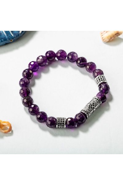 Deniz Doğal Taş Certified Certified Amethyst Natural Stone Positive Energy Bracelet