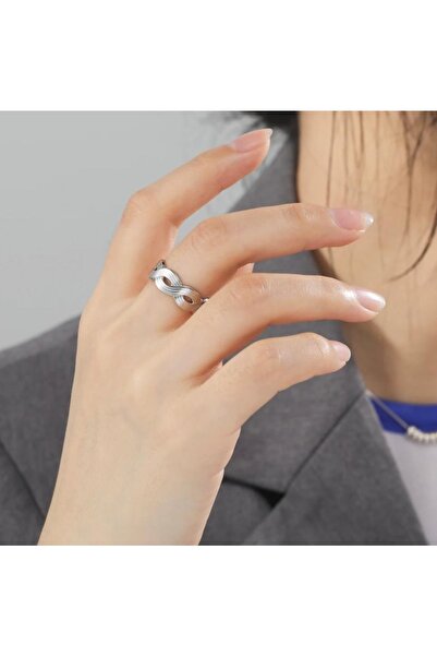 Simurg Aksesuar خاتم إنفينيتي فضي اللون من الفولاذ المقاوم للصدأ قابل للتعديل