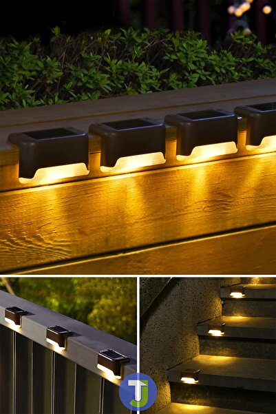 Technojet Solar Güneş Enerjili Şarj Edilen Sarı Işık Köşebent Merdiven Bahçe Led Lamba Siyah (1adet)