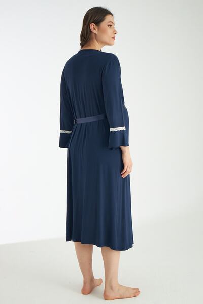 Miss Dünya Lissa Lacivert Dantel Detaylı Hamile Ve Lohusa Gecelik Takımı