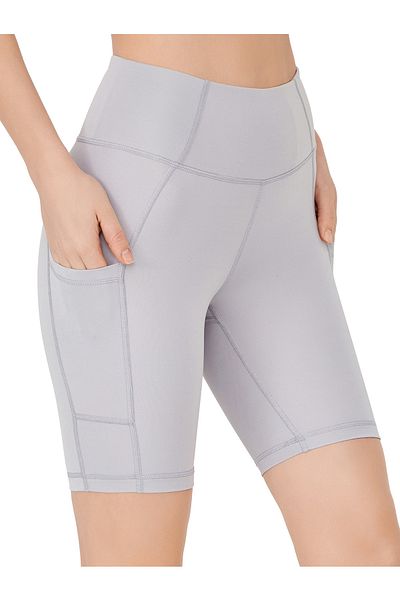 Los Ojos Women's Gray High Waist Compressor Double Pocket Biker Shorts Short Sports Tights