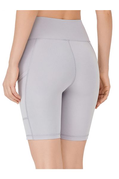 Los Ojos Women's Gray High Waist Compressor Double Pocket Biker Shorts Short Sports Tights