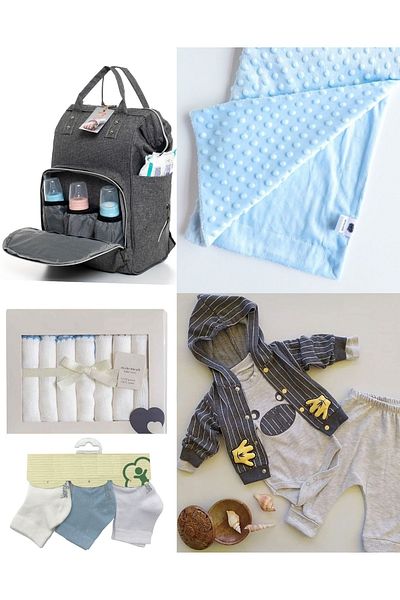 Sahra 5 Pieces Cute Animals Baby Bag and Birth Set (bag, hospital Exit, blanket, handkerchief, socks)