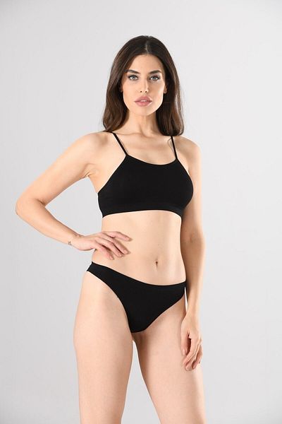 Miss Fit 11115 Γυναικείο μαύρο λεπτό λουράκι χωρίς ραφές, χωρίς σύρμα, πλεκτό μπουστάκι χωρίς ραφή