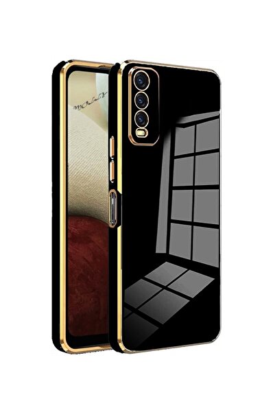Molly Technology Vivo Y20 Için Siyah Kenarları Gold Detaylı Şeffaf Lüks Silik...