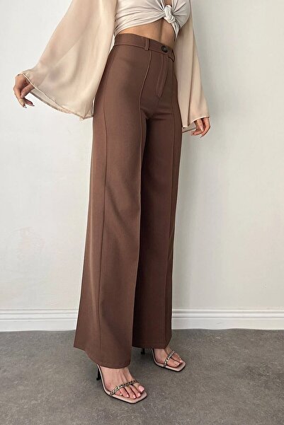 BYzıt Kadın Yüksek Bel Kahverengi Palazzo Pantolon
