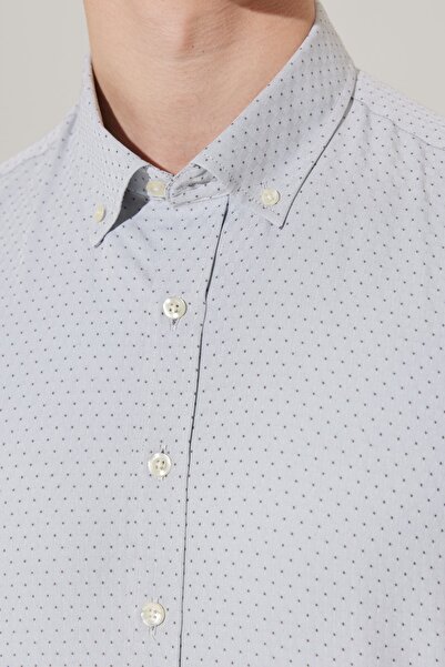 ALTINYILDIZ CLASSICS Men's Gray Slim Fit Narrow Cut Button Collar Dobby Shirt