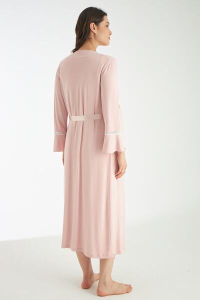 Miss Dünya Lissa Pudra Dantel Detaylı Hamile Ve Lohusa Gecelik Takımı