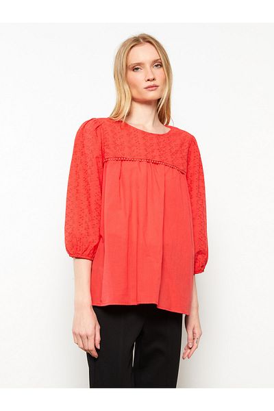 LC Waikiki Crew Neck Embroidered Cotton Women's Blouse