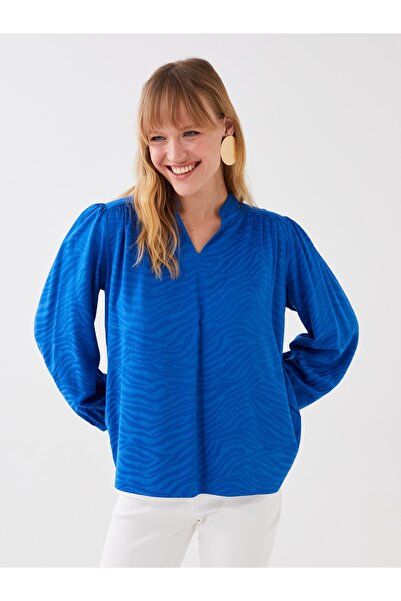 LC Waikiki Kaçık Yaka Desenli Uzun Kollu Kadın Bluz