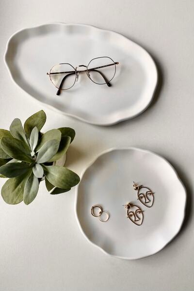 BigSale مجموعة من 2 صحن زخرفي مستدير وبيضاوي