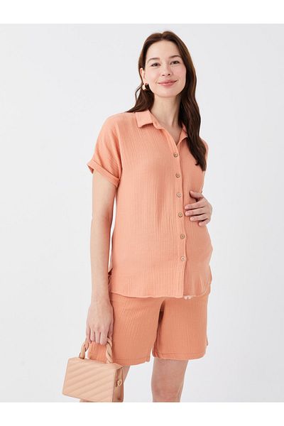 LC Waikiki Schlichtes kurzärmliges Seersucker-Umstandsshirt