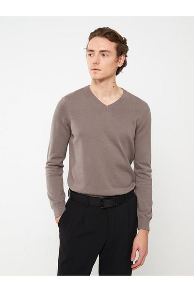 LC Waikiki Langärmliger Strickpullover für Herren mit V-Ausschnitt