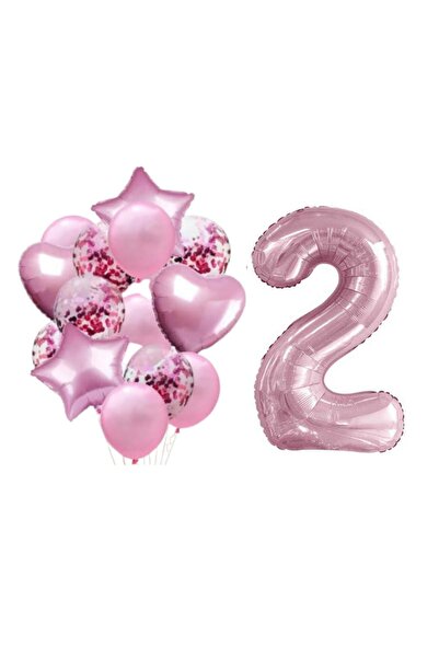 parti sürprizi مجموعة بالونات فويل باللون الوردي لعمر عامين