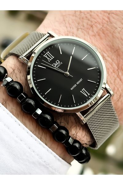 Q&Q Steel Strap, Waterproof, Silver Color Men's Wristwatch + bracelet