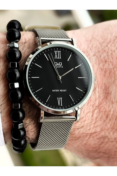 Q&Q Steel Strap, Waterproof, Silver Color Men's Wristwatch + bracelet