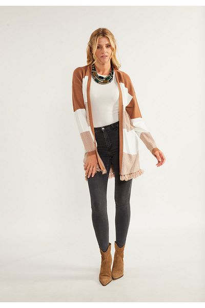 USHA FESTIVAL offener Strick Cardigan carnea