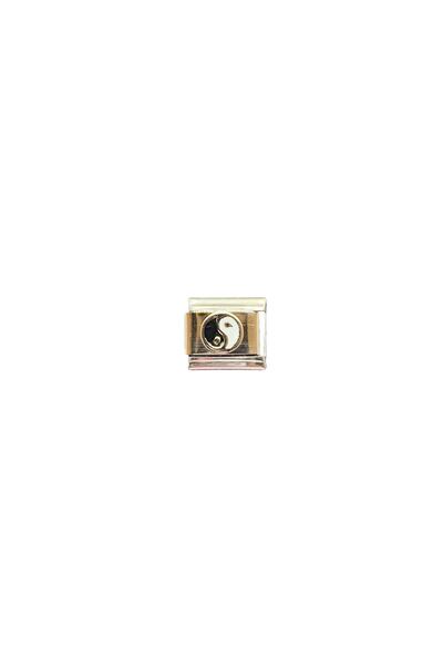 Kaeria Accessory Steel Black and White Yin Yang Detailed Italian Charm Attachment Link