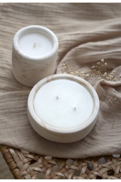 a&p Lavanta Kokulu Kahve Marble Desen 2'li Mum Seti