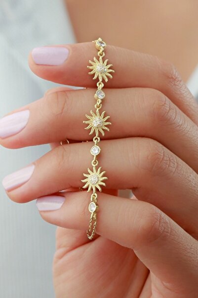 Silvano Jewelry 925 Ayar 3'lü Güneş Gold Gümüş Bileklik