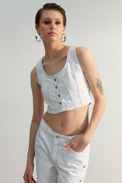 Trendyol Collection Лімітована серія білого джинсового бюст'є TWOSS23BS00015