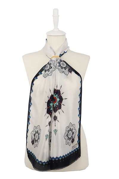Bursa İpek Navy Blue Saxe Belly Voile Silk Scarf