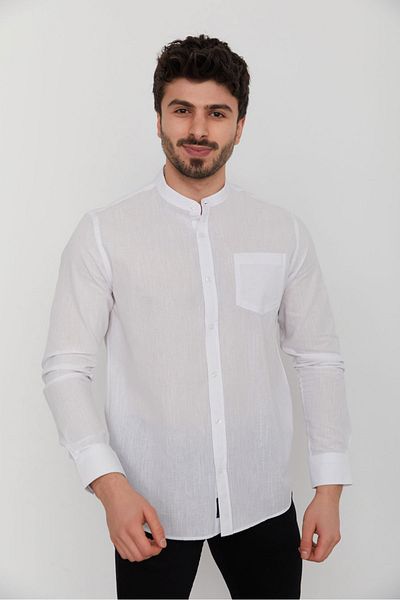 Cazador Ανδρικό λινό πουκάμισο Jazz 2021 Single Pocket Judge Collar
