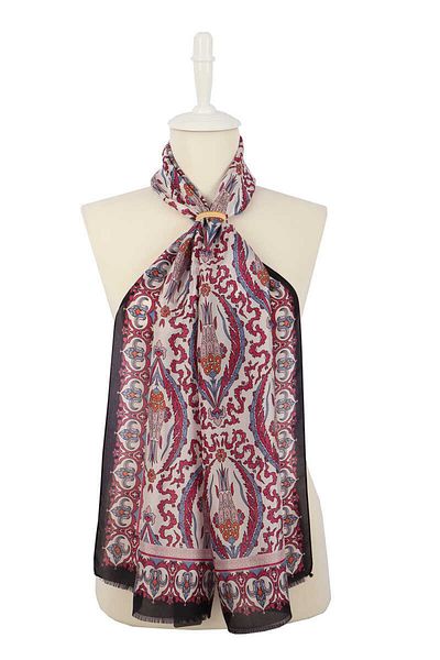 Bursa İpek Plum Dried Rose Large Tulip Voile Silk Scarf