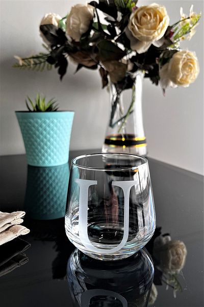 DECOSTYLE U Letter Laser Cut Non-Removable Glass Cup-Candle Holder-Pen Holder-Suitable for Use as a Mini Vase 1 Pc