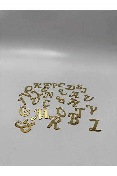 Gündoğan Kristal Pleksi Alfabe Harfler ( Tüm Alfabe ) Yapışkanlı Altın Renk 3 Cm