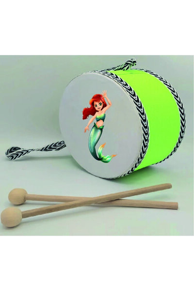 BAKSEPETE Denizkızı Baskılı Deri Oyuncak Çocuk Davulu Yeşil (1-5 Yaş)