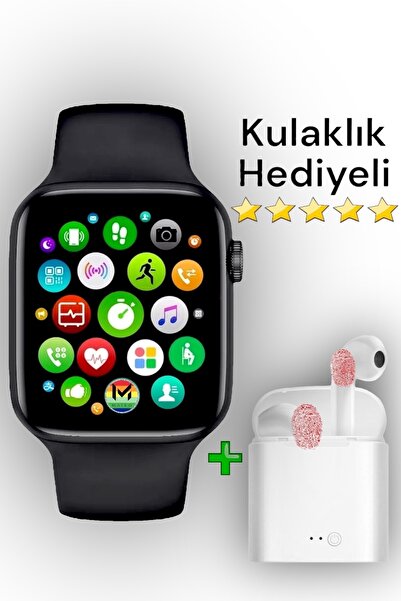 MATEO Akıllı Saat Mt500(i) + Uyumlu Aırpods I12 Kablosuz Kulaklık Ikili Siyah...