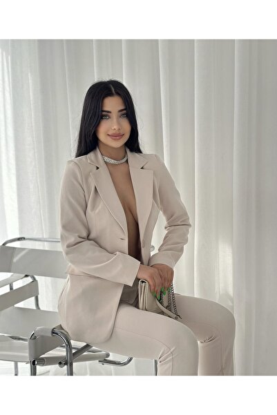 pembekurdelem Kadın Ceket Pantolon Takım Taş