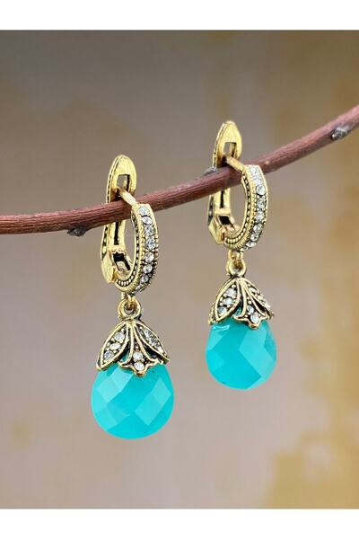 tasarımhikayecisi Zirkon Taşlı Buz Mavisi Kedi Gözü Küpe