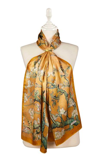 Bursa İpek Mustard Almond Flower Silk Scarf