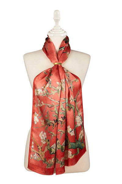 Bursa İpek Coral Almond Flower Silk Scarf