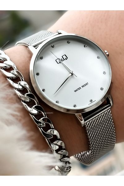 Q&Q Steel Strap, Waterproof, Silver Color Women's Wristwatch + bracelet