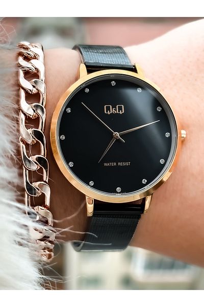 Q&Q Steel Cord Black Color Women's Wristwatch+Bracelet